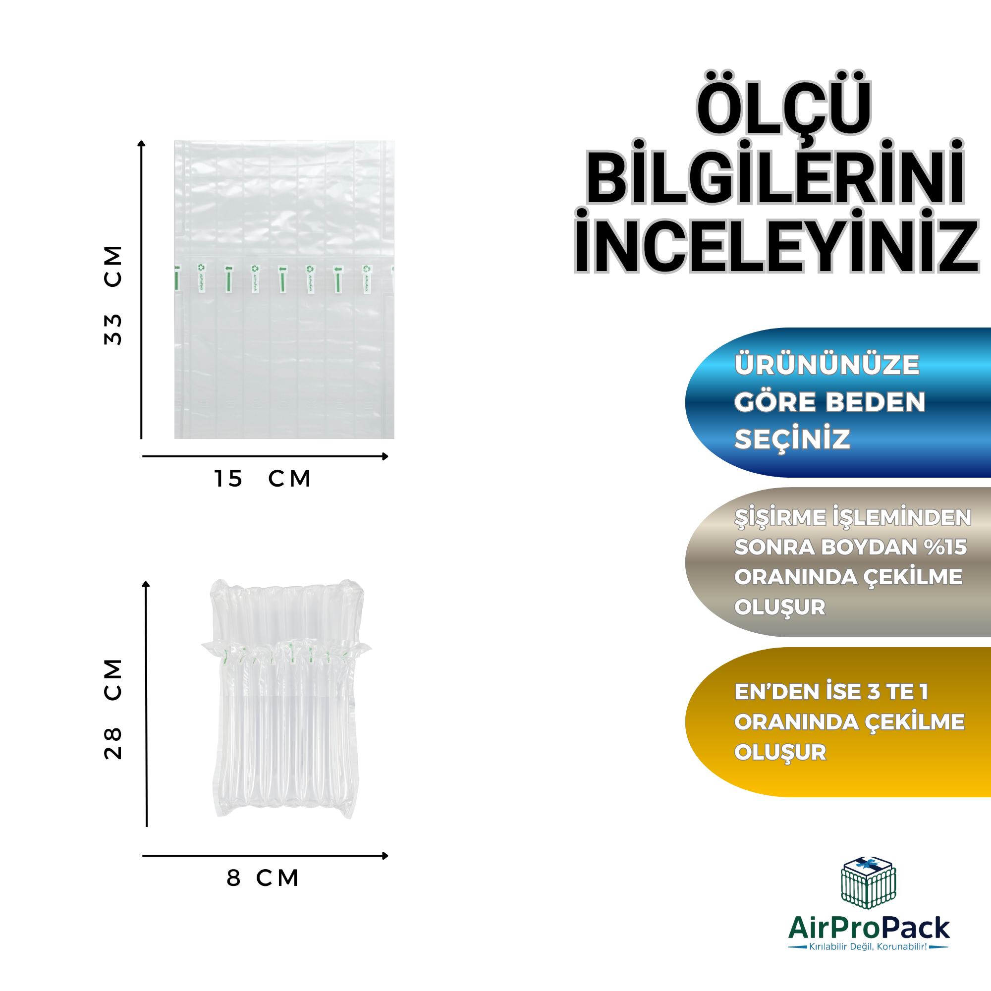 15X33 cm 100 Adet Hava Sütunlu Kargo Poşeti