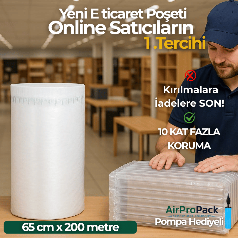 65 CM X 200 MT.(Tek katı 80 mic.) AirProPack RULO KDV DAHİL